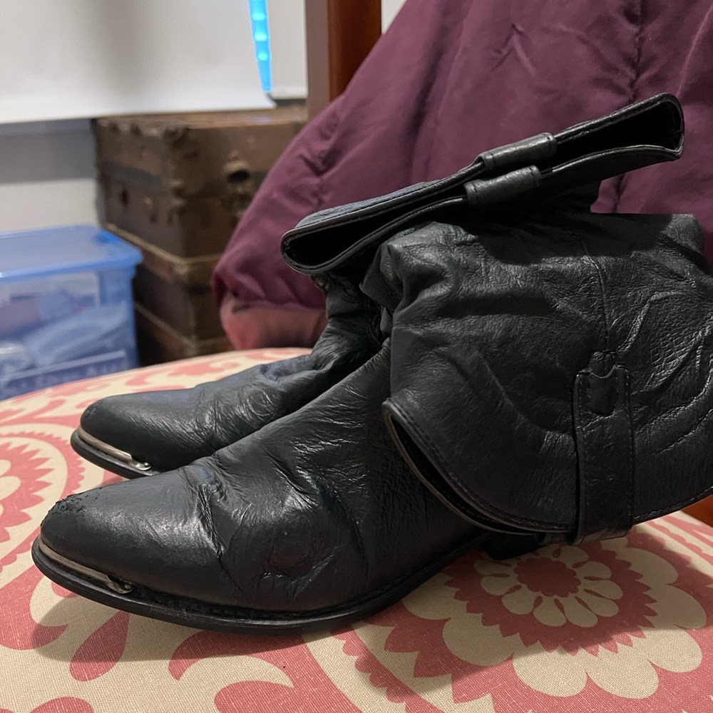 Gently Worn and well cared for Women’s Black Leather Upper Slouch Cowboy Boots - Picture 14 of 14
